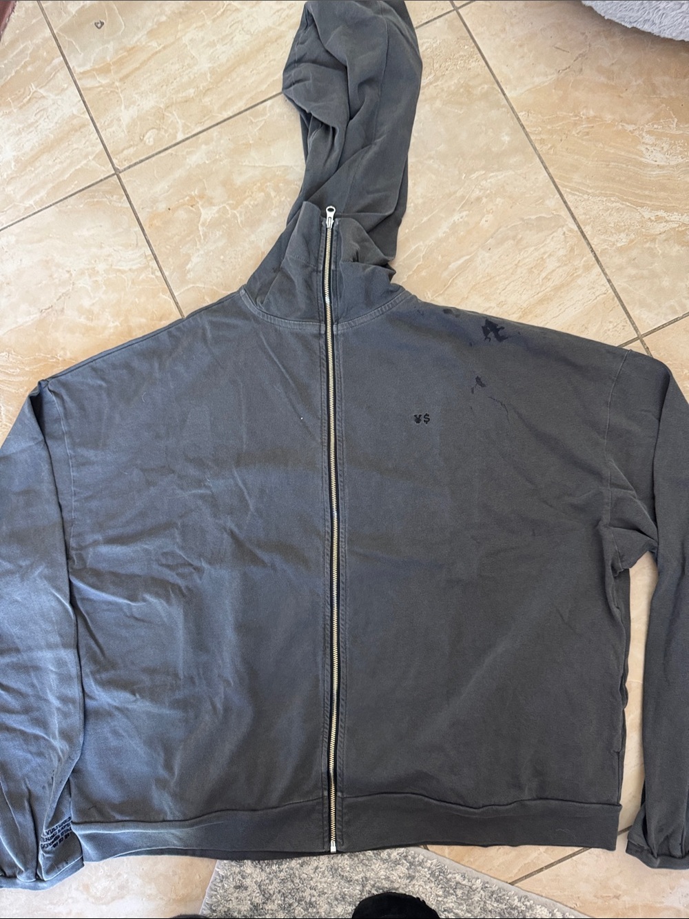 Yeezy Men's Gray Full-Zip Hoodie Sweatshirt